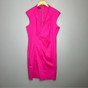 Lafayette 148 hot pink faux wrap collared sheath midi dress